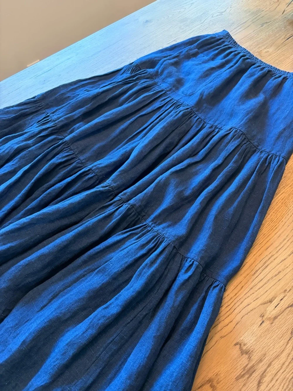 Eskandar Sz 1 S/M Blue Soft Linen Petticoat Feminine Romantic Linen Tiered Skirt